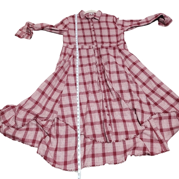 JODIFL Plaid Midi Shirt Dress Womens Large Red Burgundy Boho Cottagecore Western - Picture 7 of 15